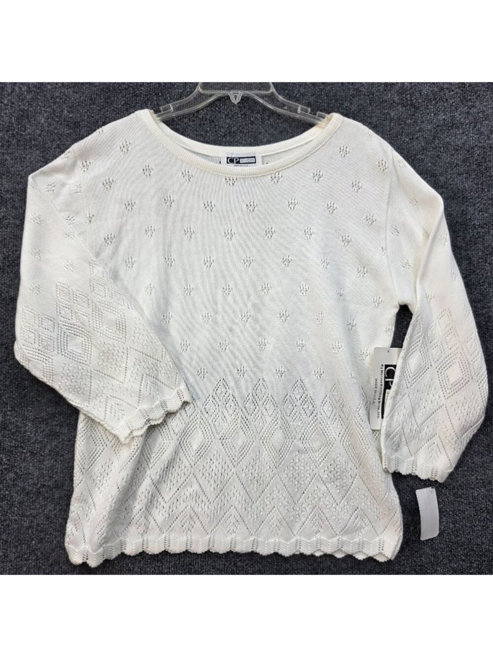 Vintage Cotton Pointelle Open Knit Sweater L Ivory Scallop Cottagecore Soft Girl